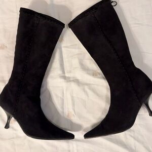 Authentic FENDI Vintage 2000s  new women black suede knee-high boots